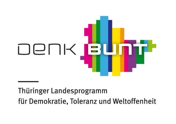 Logo und externer Link: Denkbunt, Thüringer Landesprogramm für Demokratie, Toleranz und Weltoffenheit