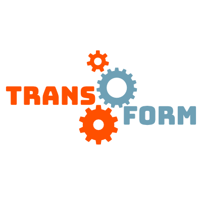 Transform Projektlogo, Schriftzug mit drei Zahnrädern