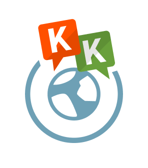 Logo Klima Konstruktiv: 2 K-Buchstaben in jeweils einer Sprechblase über einer Erdkugel.